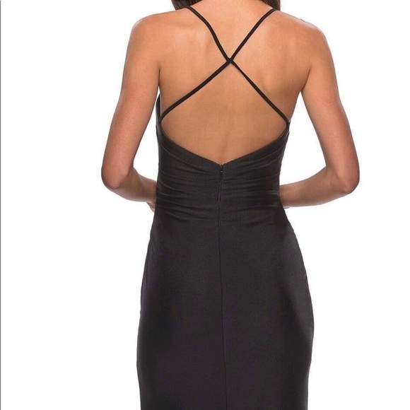 La Femme - 28206 Long Crisscross Strapped High Slit Sheath Gown - Picture 5 of 10